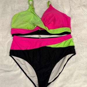 Neon Pink and Green Bikini Set